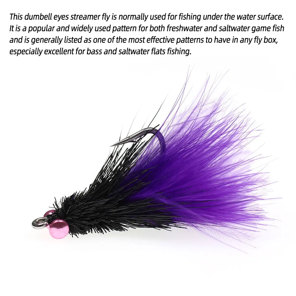 Bimoo 2/4 Uds 1/0 ojos con mancuernas cola de marabú Streamer mosca pececillo Baitfish Streamer mosca Lucio trucha lubina Muskie Señuelos de pesca de mar - imagen 3