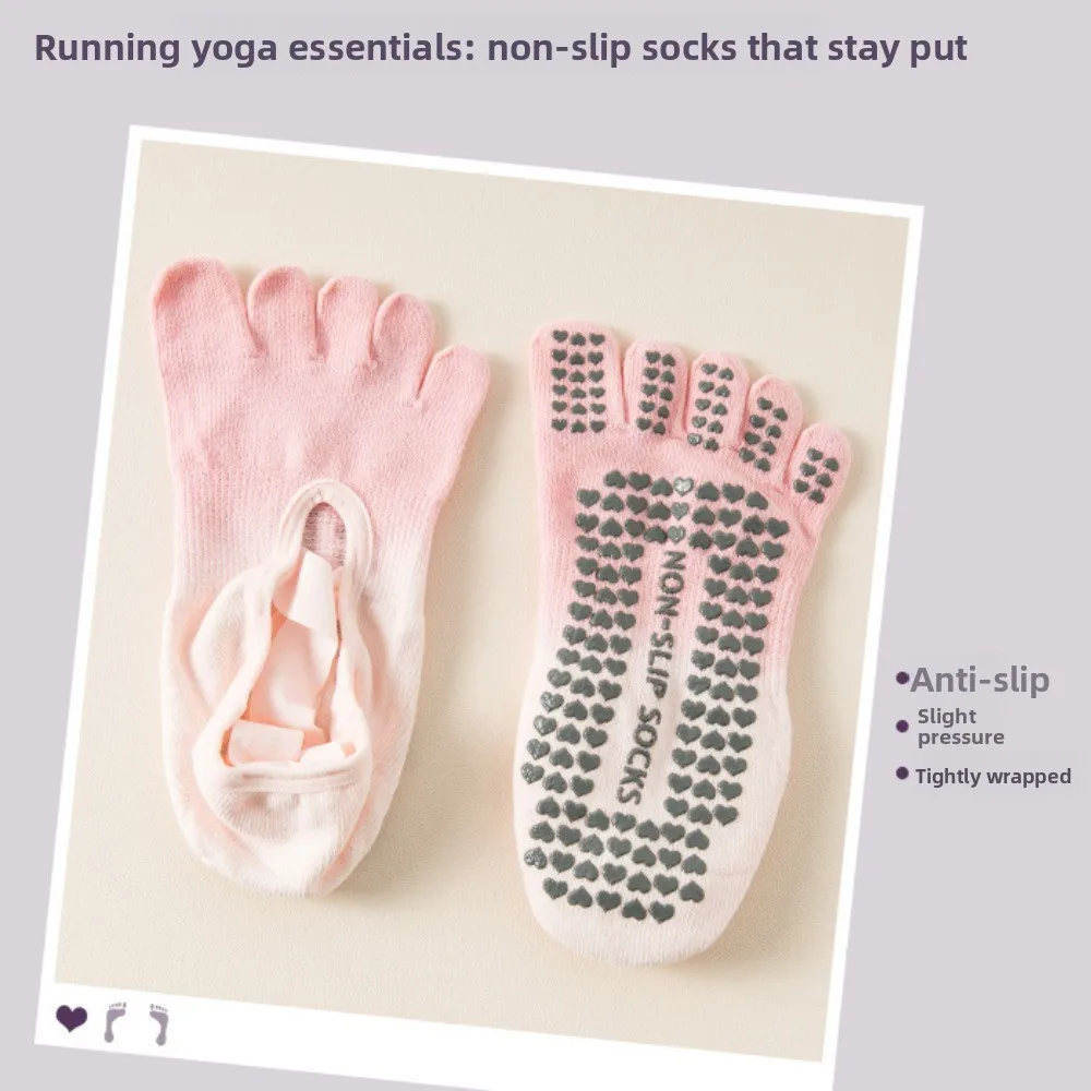 1 par de calcetines de Yoga antideslizantes de cinco dedos con correa cruzada calcetines de Yoga con dedos divididos de cinco dedos elásticos de algodón - imagen 3