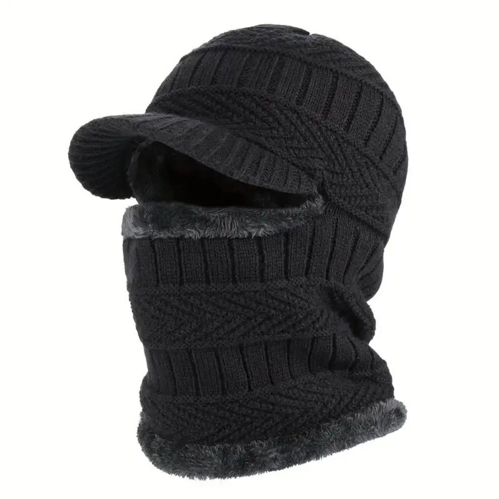 Nuevo Gorros de lana de hilo para hombre, gorros cálidos con anillo, bufanda con ala, gorros de invierno gruesos a prueba de viento, pasamontañas para ciclismo - imagen 4