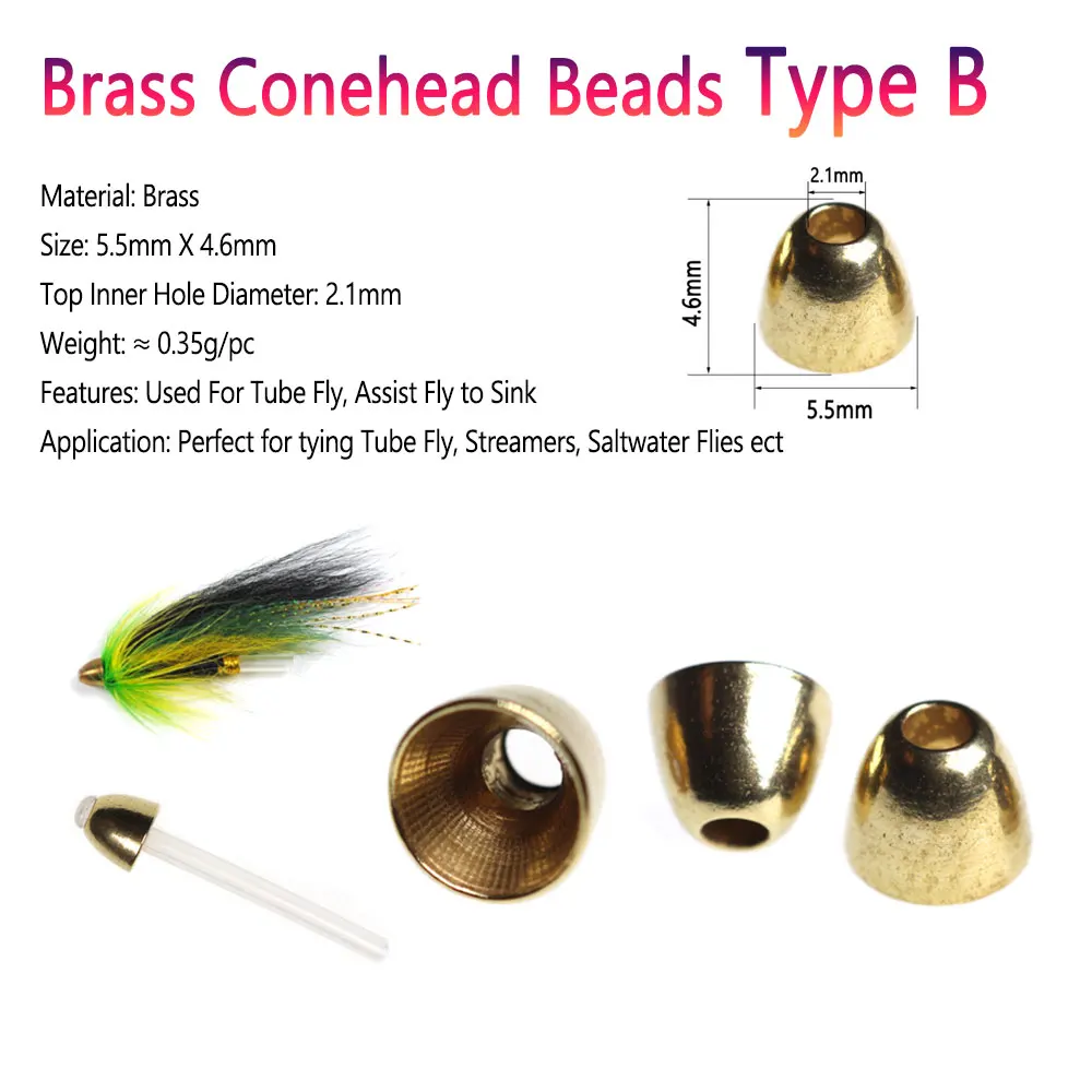Bimoo 40 Uds. Cabezales cónicos de latón para tubo de insecto lanudo, serpentinas para moscas, pececillos, señuelos de pesca de trucha, Material de atado de moscas de agua salada - imagen 3