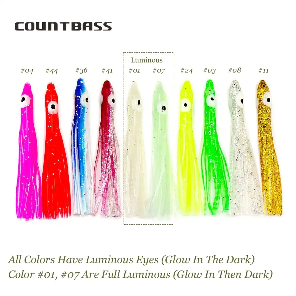 COUNTBASS 100 Uds 4cm 6cm 10cm faldas luminosas de calamar en forma de aguja, señuelo de cebos de pulpo suave, aparejos artesanales para anzuelos de asistencia de Jigging - imagen 3
