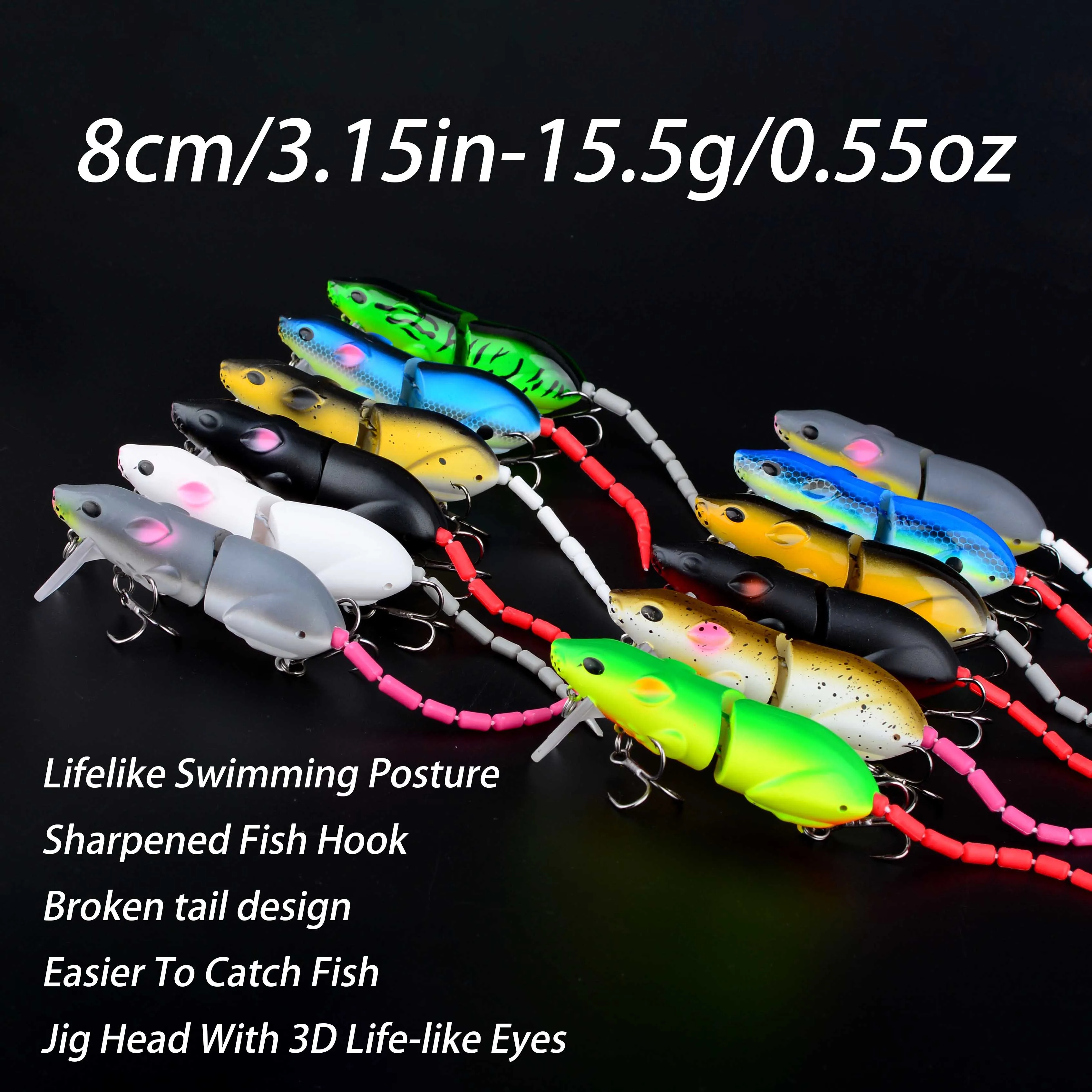 Señuelo de pececillo de ratón, Jerkbait biónico flotante, superficie Wobbler, cebo duro Artificial, aparejos de Lucio, 12 Uds. - imagen 3