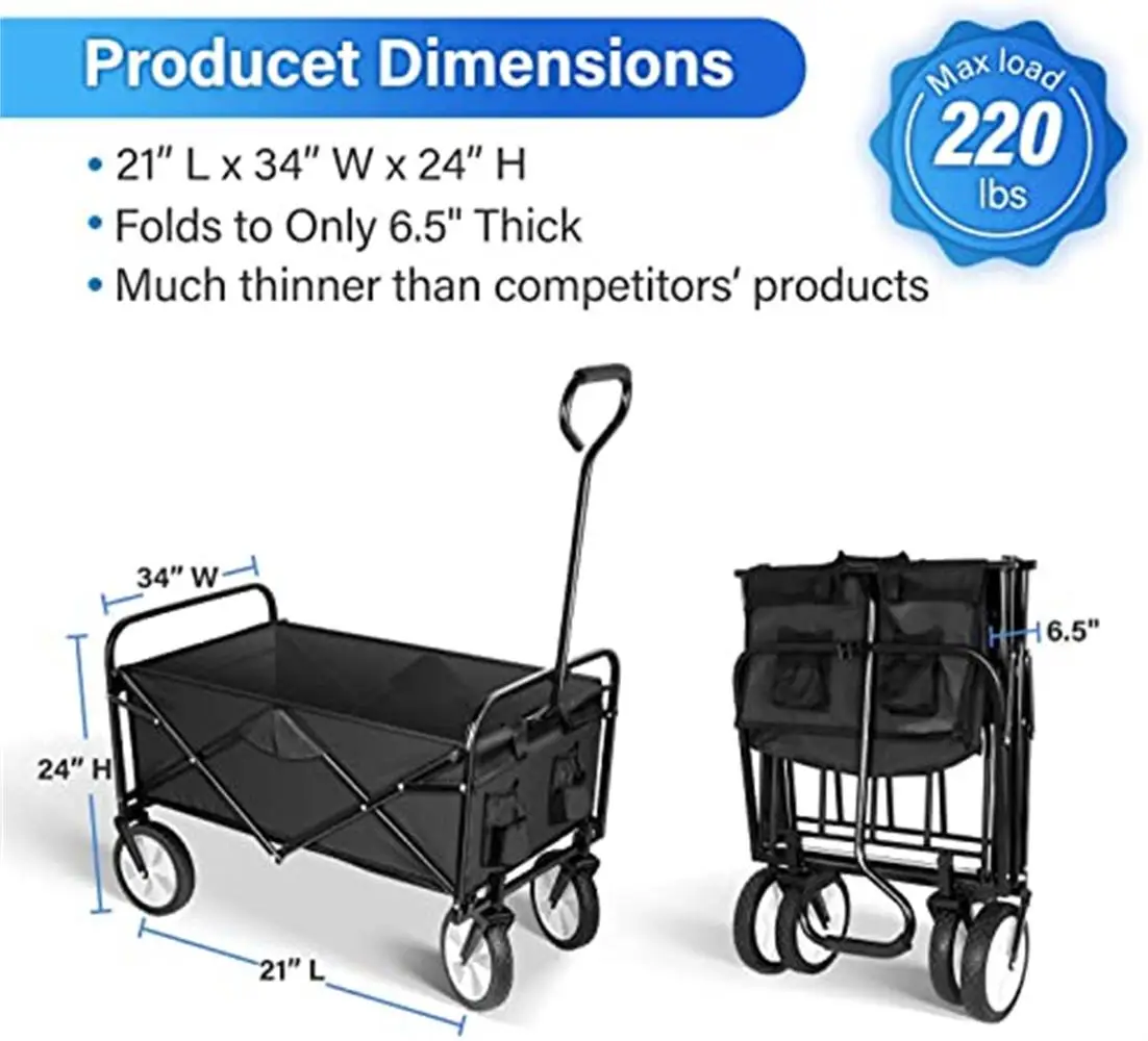 Carrito portátil plegable de gran capacidad para exteriores, carrito de mano ajustable multifunción, carrito de Camping, carrito de Picnic con asa para playa - imagen 3