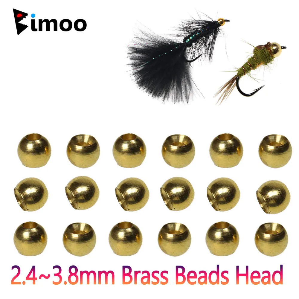 Bimoo 100PCS 2.4mm 2.8mm 3.3mm 3.8mm Brass Beads Head  Nymph Streamer Woolly Bugger Wet Fly Tying Materials Trout Fishing Lures - imagen 4