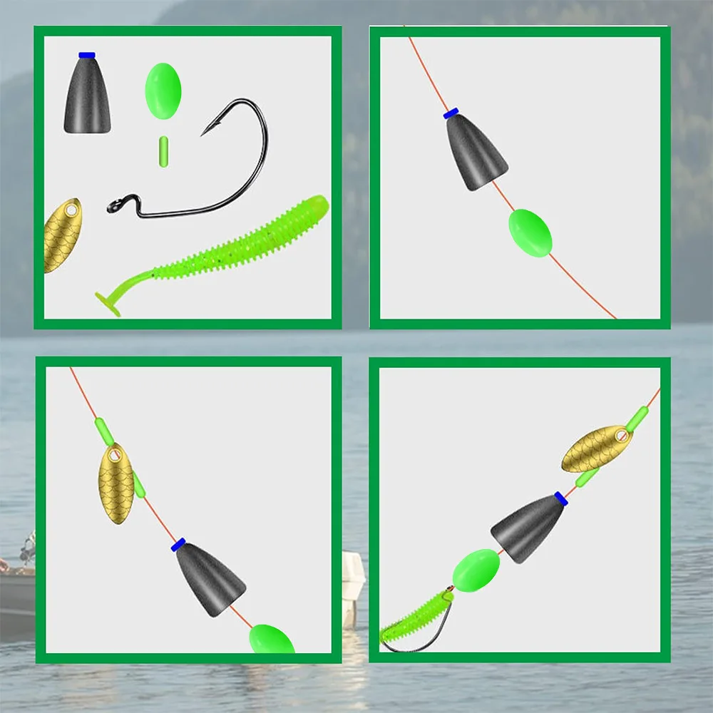 375 Uds. De frijoles de pescado, pesca en roca, luz nocturna, cuentas de bloqueo, frijoles espaciales fluorescentes, bolas flotantes elípticas, luz brillante para exteriores - imagen 2