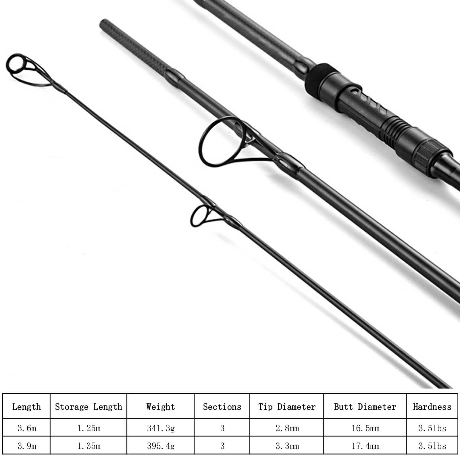 Caña de pescar de 3 secciones, caña de pescar de carpa de 3 secciones, caña de pescar ligera de fundición larga con anillos grandes - imagen 4