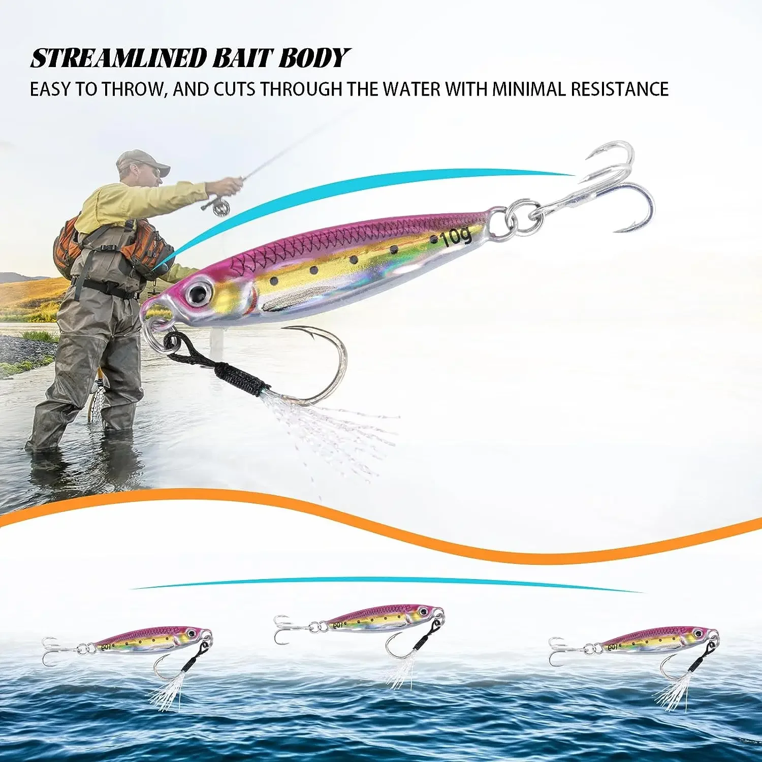 Goture-señuelo de pesca Jigging de agua salada, 7g, 10g, 15g, 20g, 25g, 30g, 40g, 60g, 80g, con anzuelo de asistencia y anzuelo triple, cuchara de fundición, cebo para orilla - imagen 5