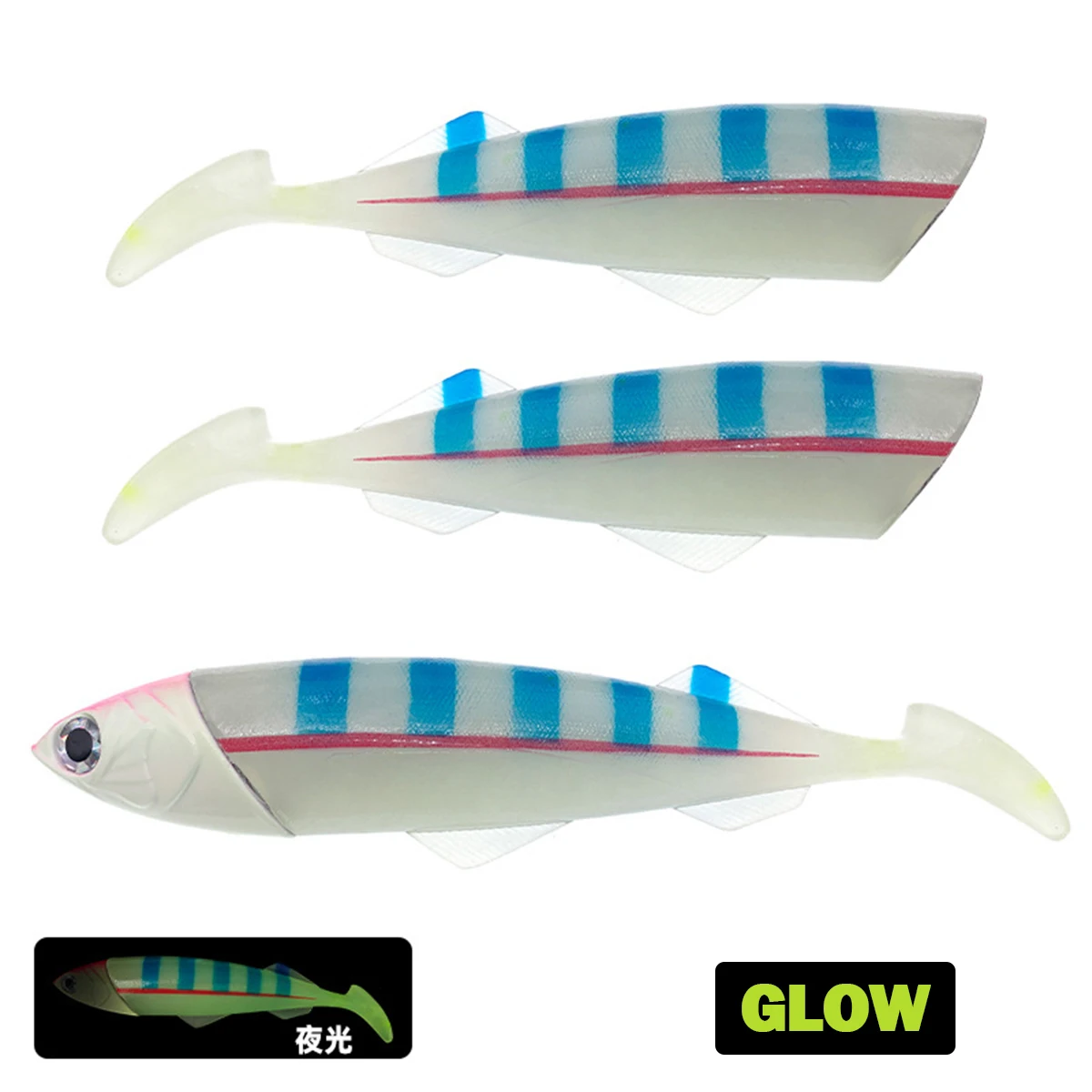 Cebo de deslizamiento grande, aparejos de pesca de agua salada, sábalo Swimbait, señuelo de gusano, pececillo negro, Softbait, atún, Mahi, Marlin, pesca de curricán - imagen 5