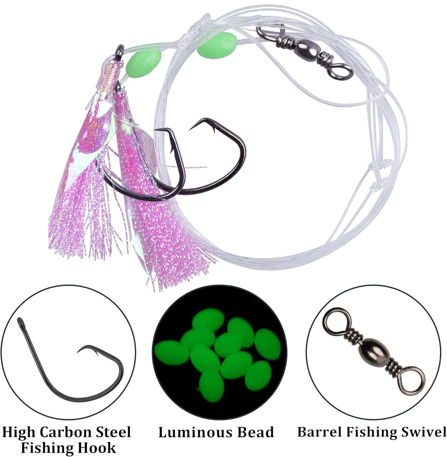 Aparejo de cebo de pesca de 9KM con anzuelos circulares afilados, barril giratorio, cuentas brillantes, aparejos de pesca inferiores para pesca en el mar, hidroador de agua dulce - imagen 2