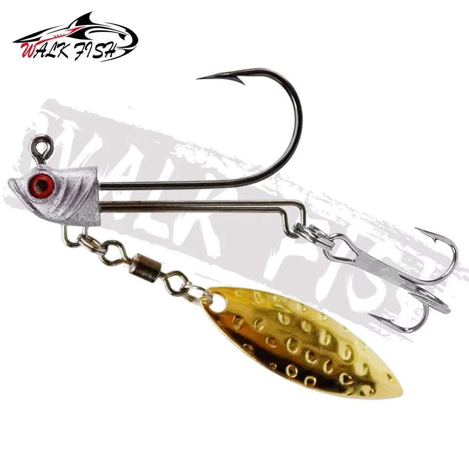 WALK FISH-anzuelo para cabeza de pesca, 7g/10g/17g, en forma de pez, espinas venenosas, doble gancho, anzuelos con ranura en sangre, hoja de sauce, lentejuelas, señuelo para peces - imagen 5