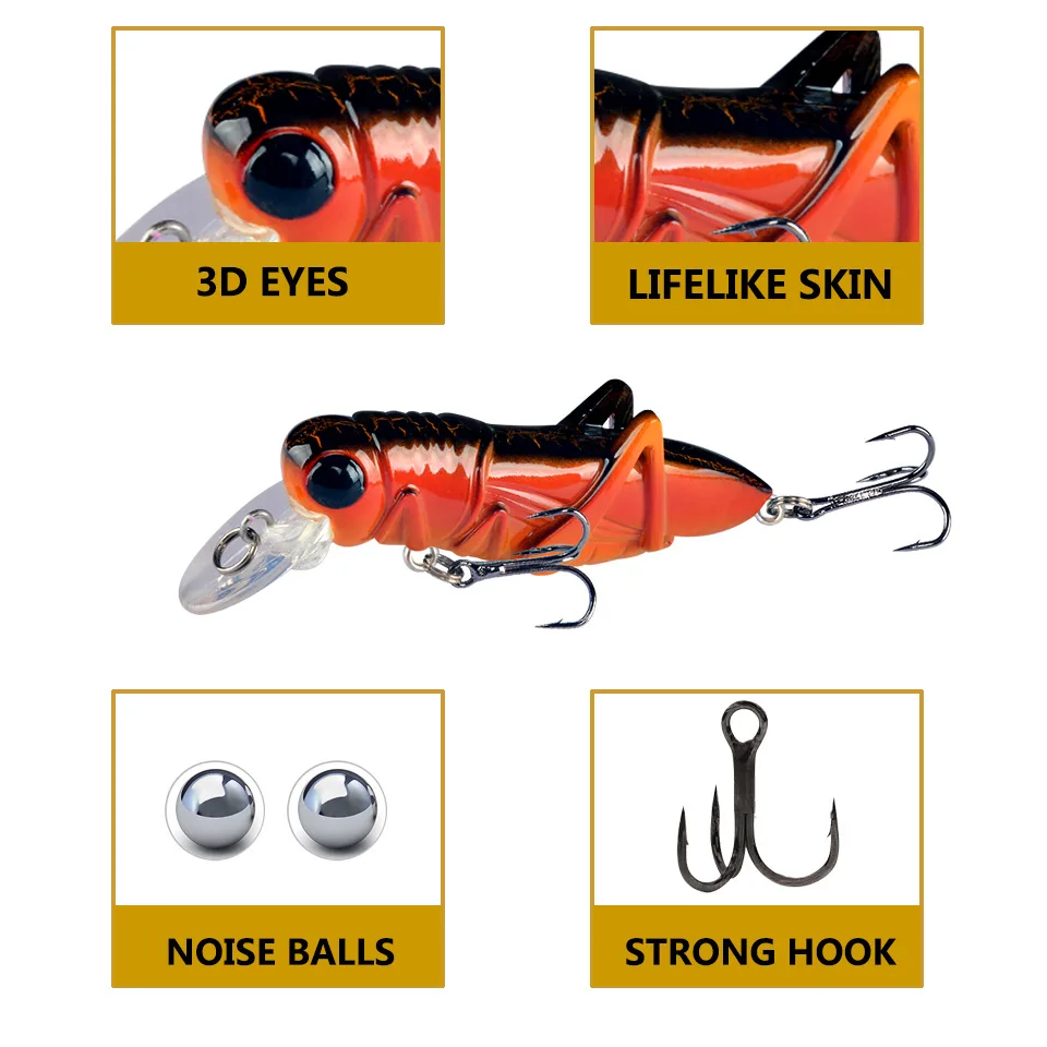 Señuelo de Pesca de pececillos de 75mm y 8g, cebo Wobbler de insectos, Crankbait para saltamontes de plástico realista, aparejos de Pesca de carpa y lubina - imagen 2