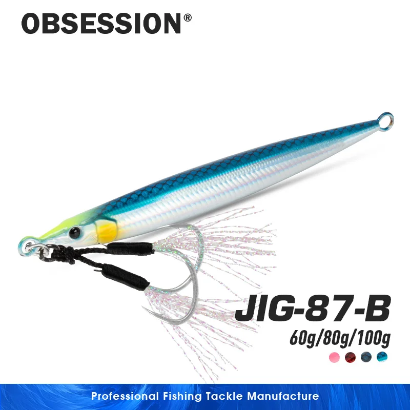 OBSESSION J87B 60g 80g 100g Jig señuelo 3D Little Jack UV lápiz luminoso señuelo de pesca Trolling hundimiento agua salada para lubina atún