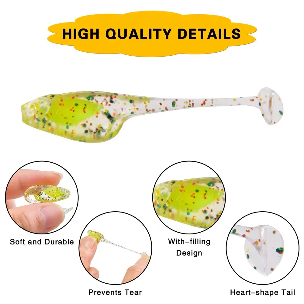 FishTrip-señuelo de pesca suave, 20 piezas, paleta, cola en T, sábalo, señuelo de silicona, pez roca, señuelo suave de goma, cebo Artificial, aparejos de pesca de lubina - imagen 2