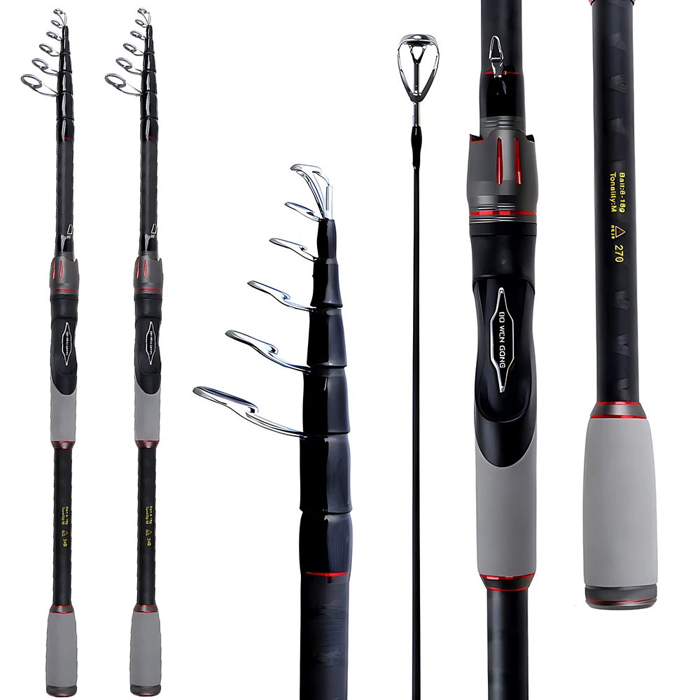 Cañas de pescar telescópicas de pulpo, caña giratoria de carbono de 1,8 m, 2,1 m, 2,4 m, 2,7 m, 3,0 m, caña de pescar para lubina, Lucio, calamar, barco, cebo de pesca de 8-18g - imagen 2
