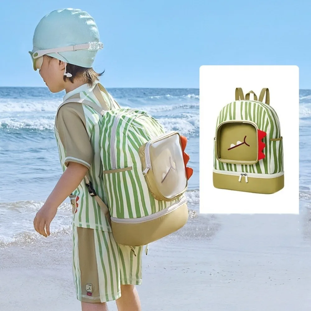 Bolsa de natación para niños con separación en seco y húmedo, compartimento para zapatos, bolsa de almacenamiento para traje de baño con patrón de animales, impermeable, dibujos animados