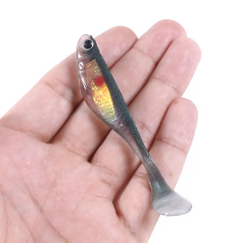 Juego de Señuelos de Pesca blandos con cola en T, 5 uds., ojos 3D para lubina, Pike, Walleye, perca, cola de paleta, Swimbait, aparejos de cebo Artificial - imagen 4