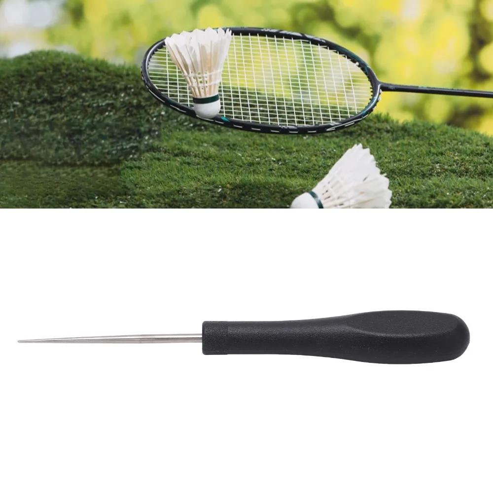 Accesorios de bádminton, punzón de encordado de raqueta negra, punzón recto duradero portátil, herramientas de encordado de raqueta de tenis de hierro - imagen 4
