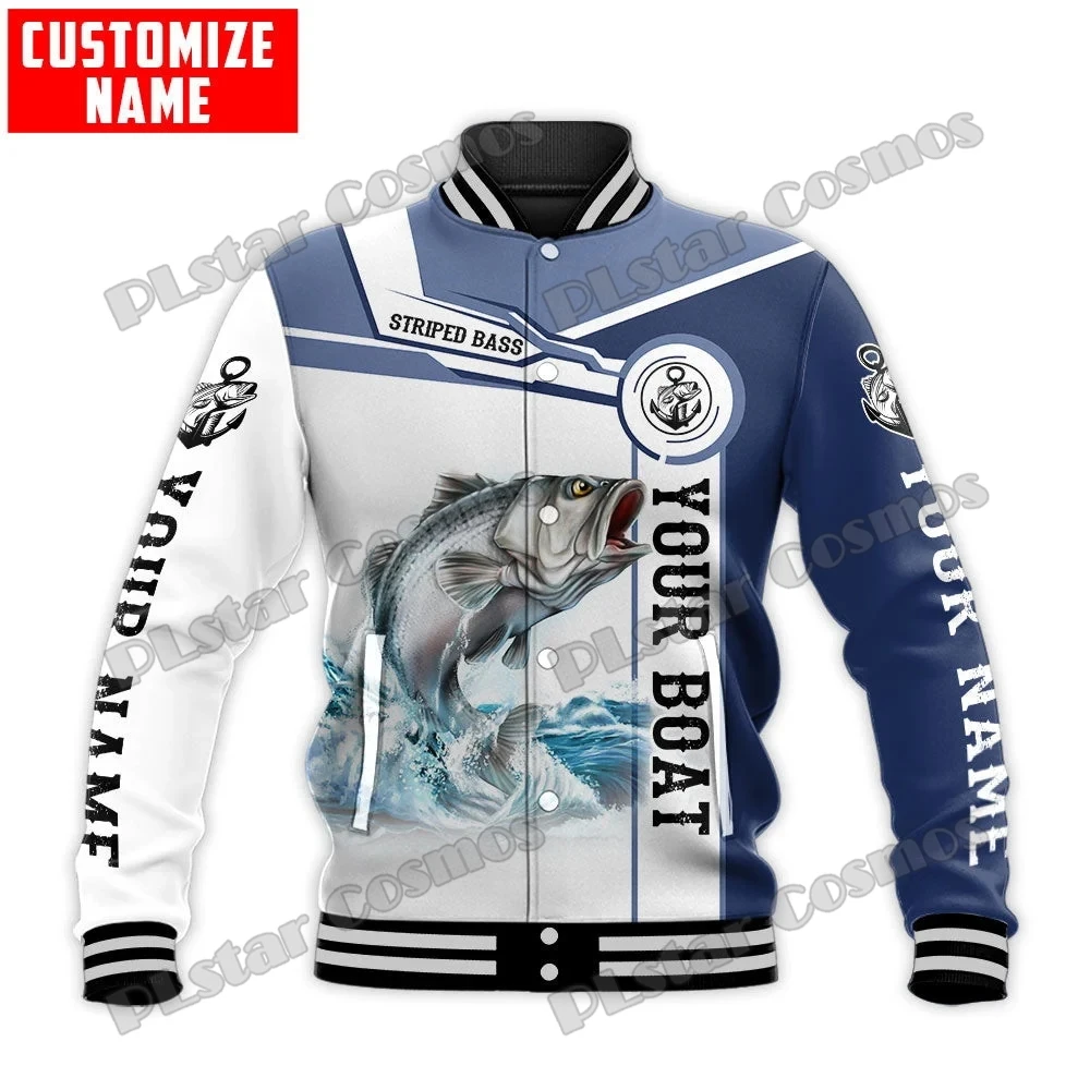 Chaqueta de béisbol con nombre personalizado para hombre y mujer, cazadora con estampado 3D de trucha y atún, a presión, informal, cálida, de invierno, FX21 - imagen 2