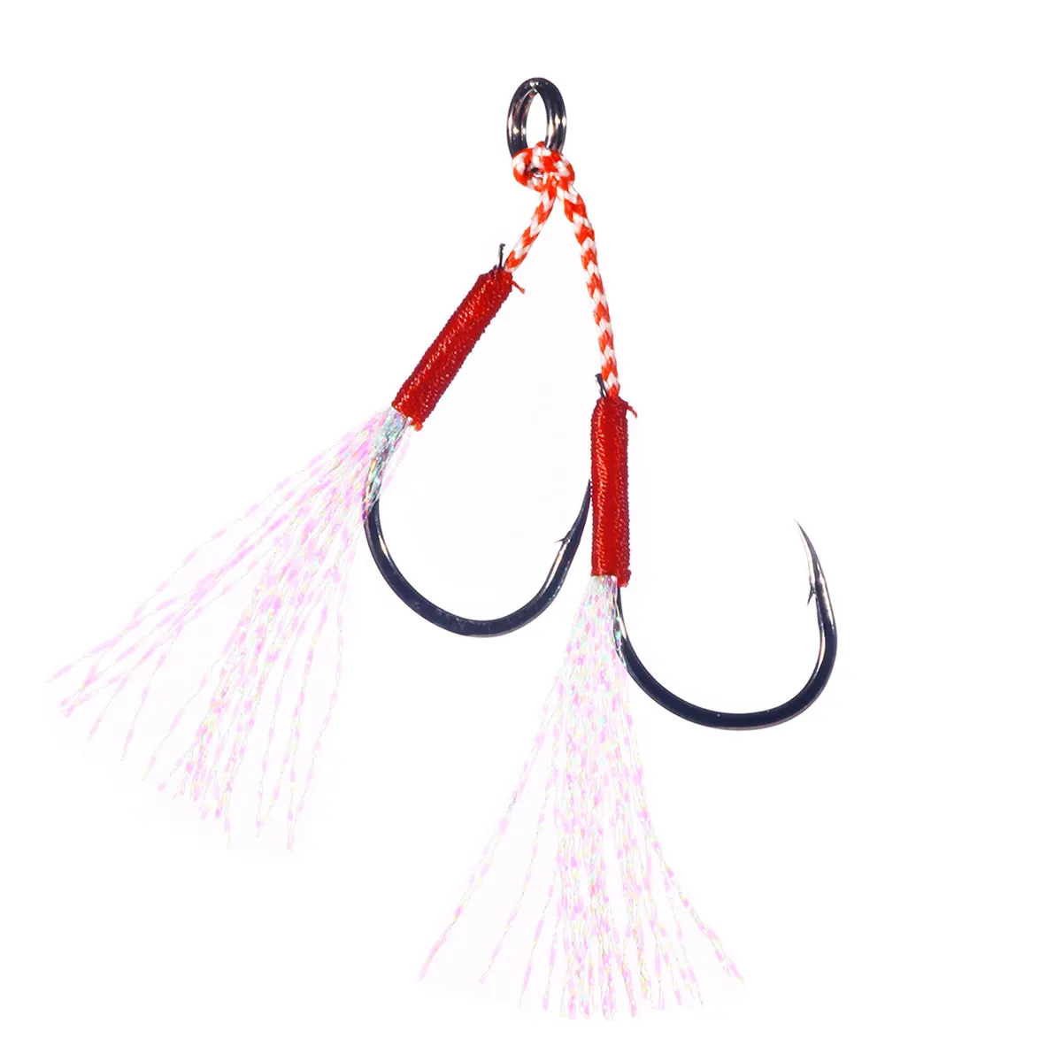 5 pares de plantillas de Pesca fundidas, anzuelo de asistencia con púas, doble par de anzuelos, hilo de pluma, Pesca, señuelo de Pesca de acero rico en carbono, Jigging lento - imagen 3