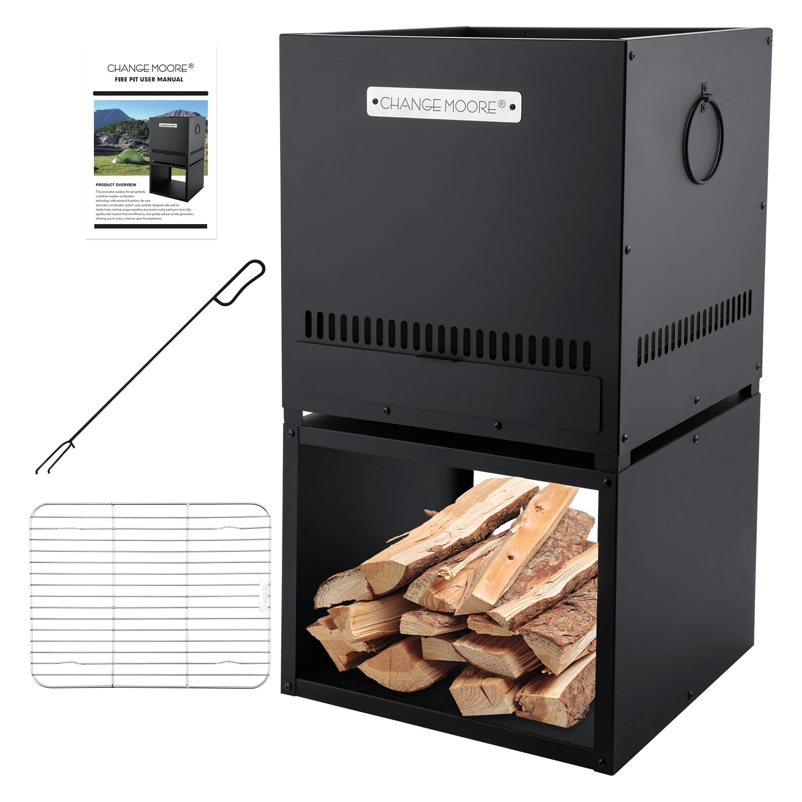 CHANGEMOORE Parrilla de barbacoa para horno de pizza al aire libre 3 en 1, kit completo con accesorios de termómetro, para cocinar en el patio trasero y acampar