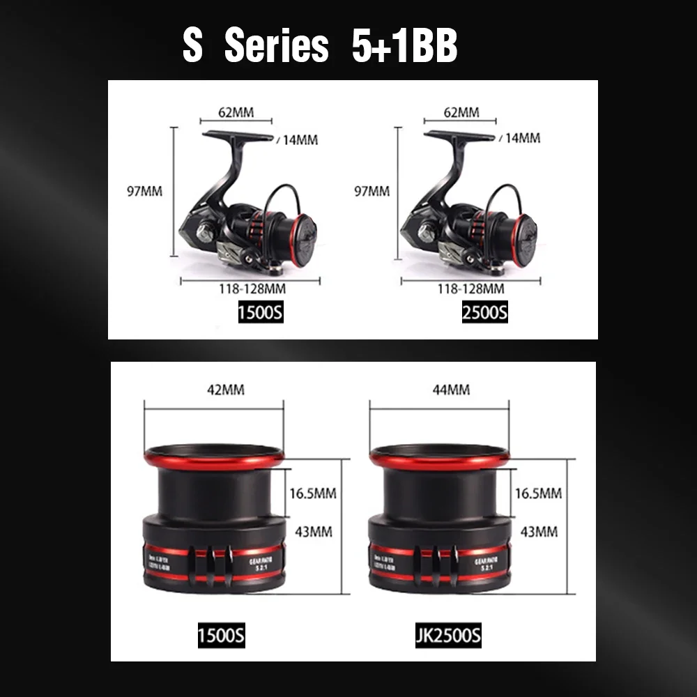 Carrete de Pesca giratorio JK1000-7000, engranaje de carrete de arrastre máximo de 12KG, relación 5,2: 1, rueda de rodamiento sin costuras, para carpa de agua salada marina - imagen 2