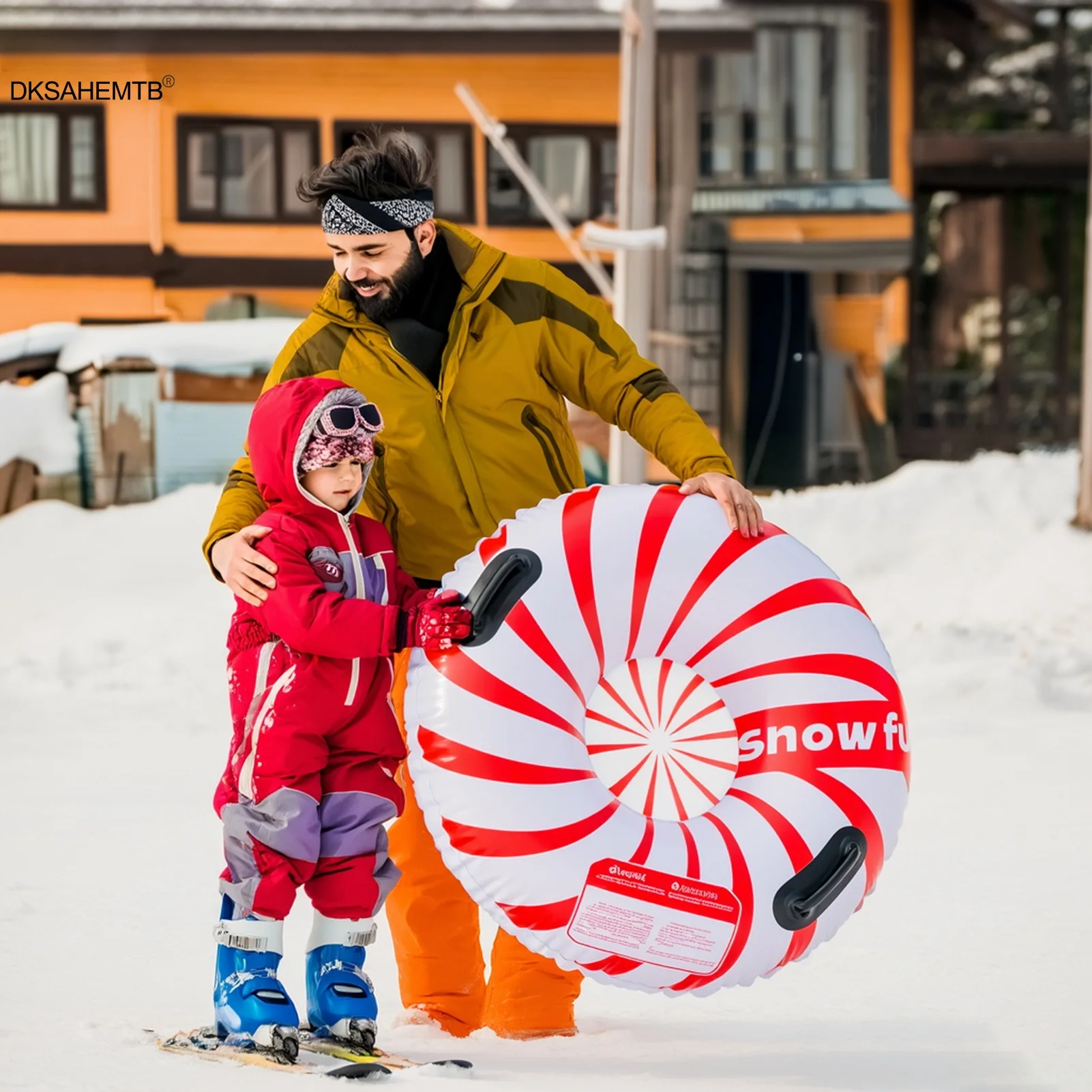 Neumáticos de esquí portátiles de 90cm, tabla de esquí inflable antivuelco colorida a la moda, resistente al frío, cojín de esquí resistente al desgaste, herramienta deportiva - imagen 5