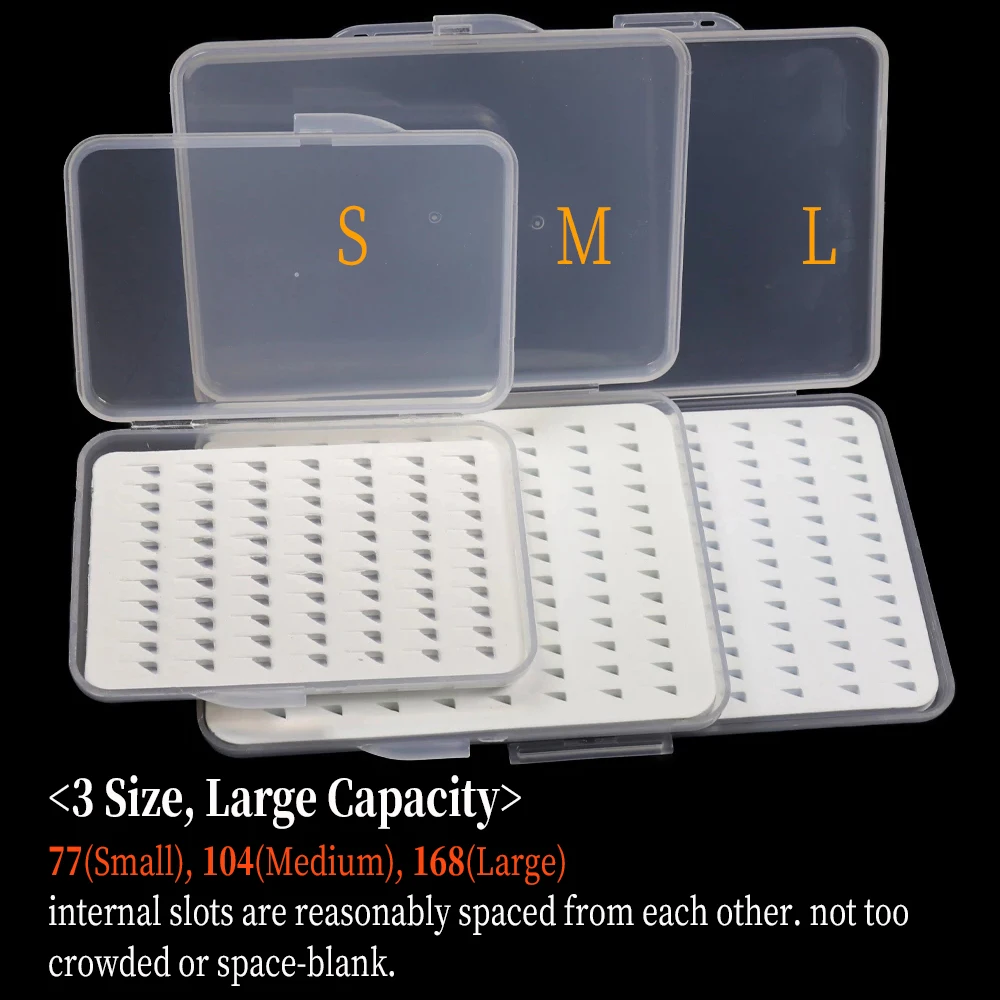 WIFREO-caja de anzuelos de Pesca con mosca, con espuma, resistente al agua, Ninfa, caja delgada para moscas, equipo de Pesca transparente S M L, caja de aparejos de Pesca - imagen 3