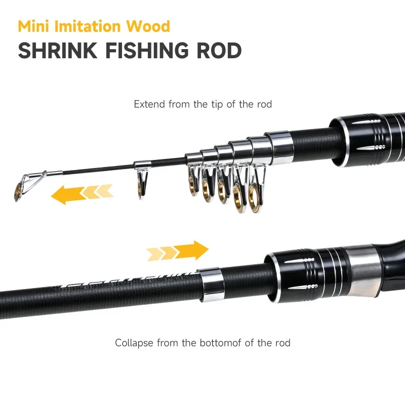 Caña de pescar telescópica, 1,6 M, 1,8 M, 2,1 M, caña giratoria de carbono, caña de pescar Baitcasting, mango de madera, aparejos de pesca de fundición, señuelo Ravel - imagen 4