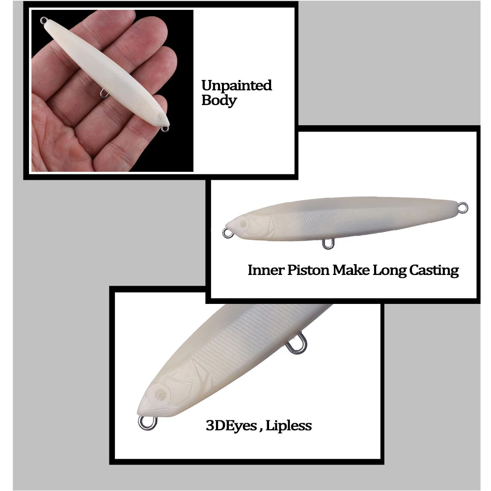 Chan'sHuang-señuelo de pesca Artificial, cebo en blanco sin pintar de 8/8, 5cm, pistón incorporado, largo fundido a lápiz, modelo de señuelo para caminar al perro - imagen 4