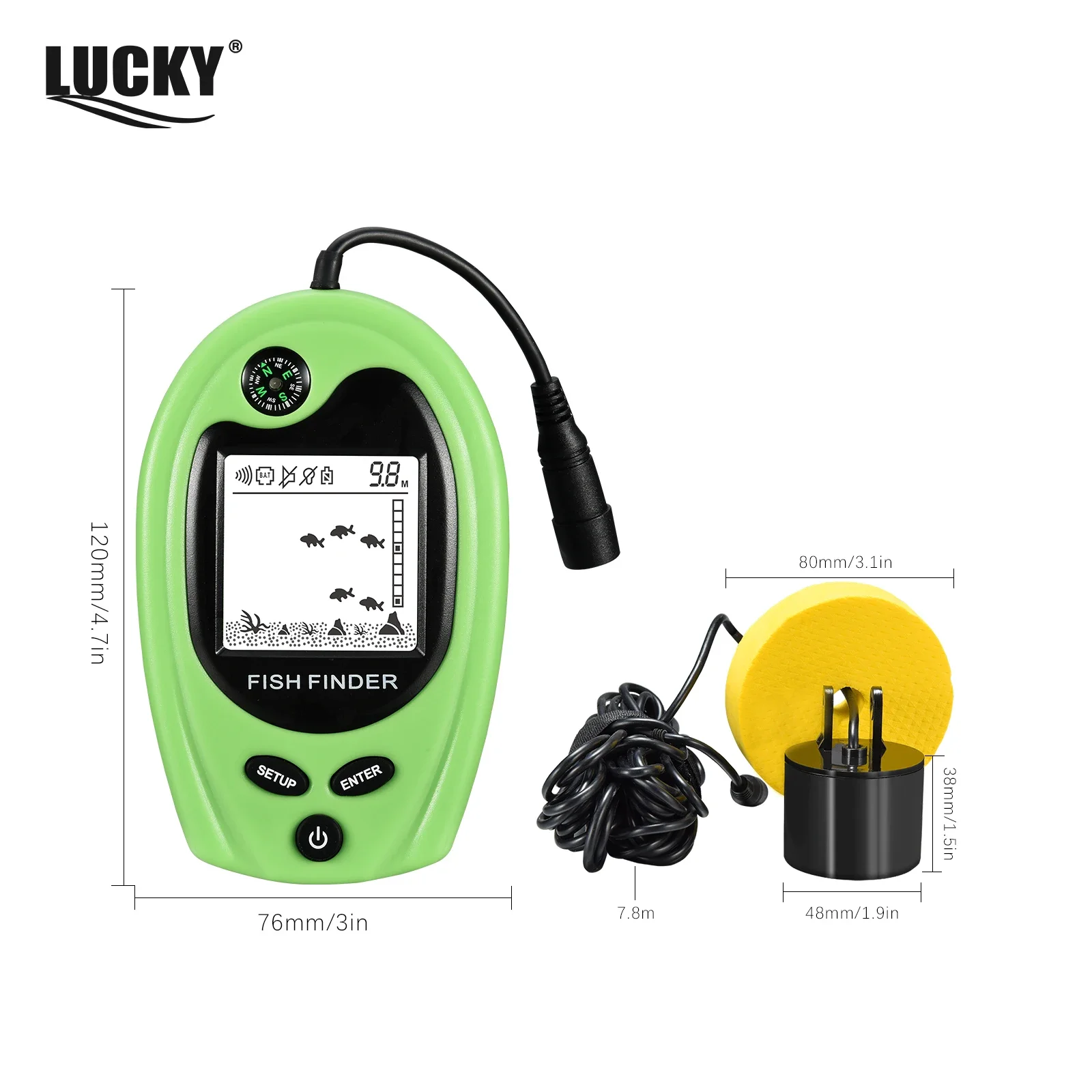 LUCKY FF818 Sonar con cable buscador de peces pesca ángulo de 45 grados/100M de profundidad sonda de eco portátil herramientas de pesca buscador de peces - imagen 2