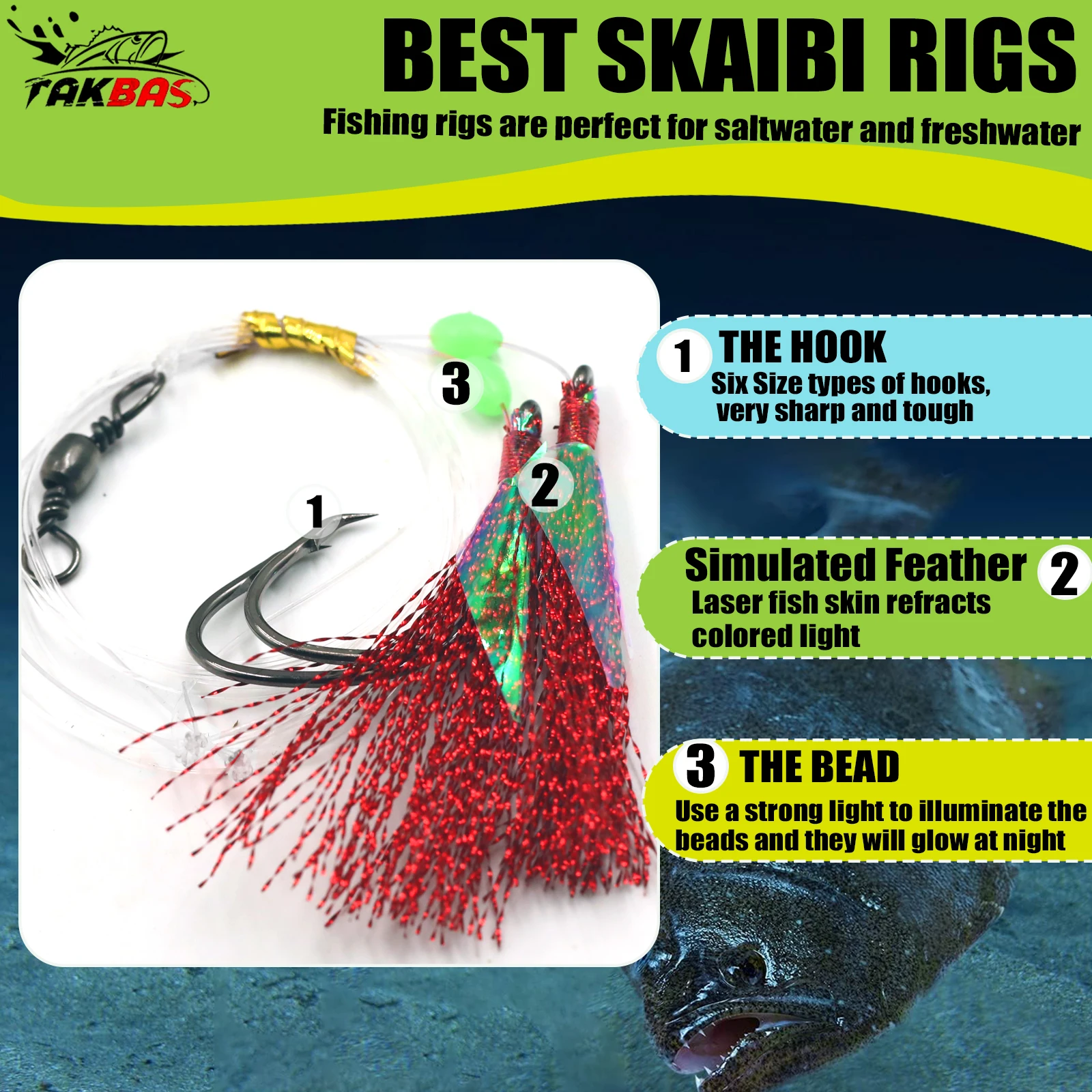 6 uds aparejos de pargo aparejos intermitentes, aparejo de cebo Sabiki, aparejo líder de pesca Hi-Lo con anzuelo circular 65LB aparejos de pesca de Surf de agua salada - imagen 3