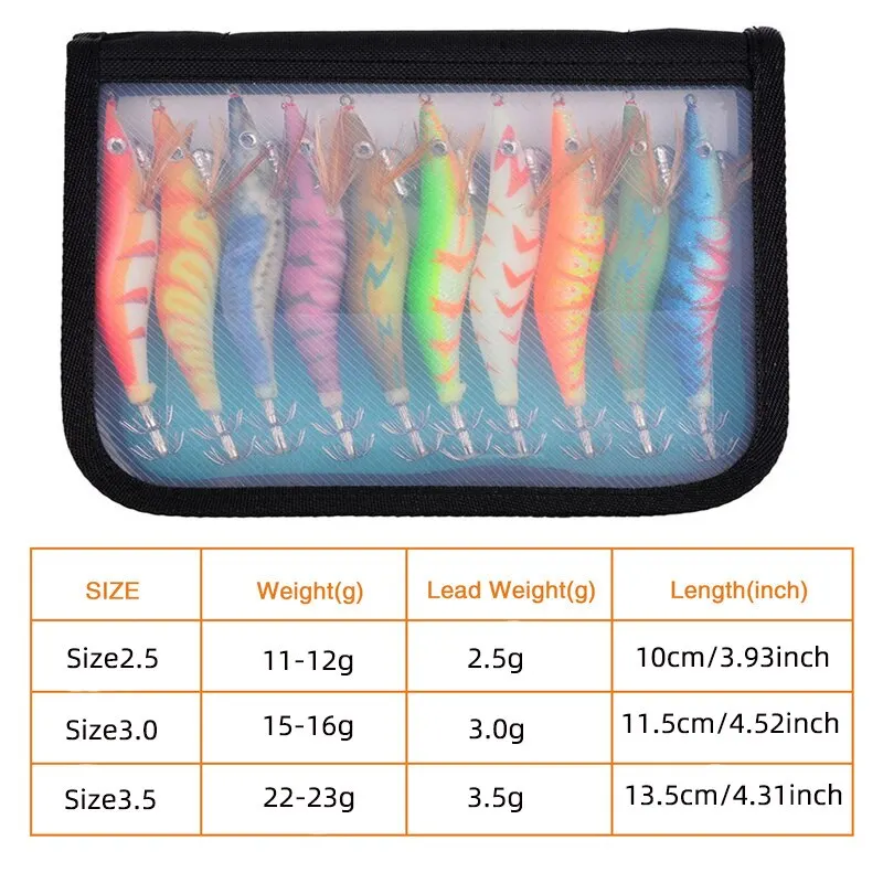 Señuelo luminoso de madera para pesca, cebo duro de 10 piezas, 3,0 ojos 3D, Wobbler, plantilla de calamar con bolsa - imagen 2