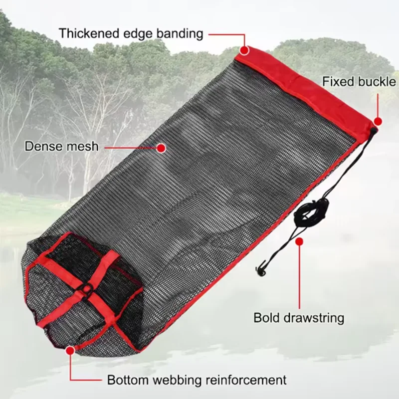 Bolsa de red de pesca plegable, jaula de rejilla pequeña de nailon, paquete de redes para peces, monofilamento de boca, cesta viva para peces, bolsa portátil con cordón de malla - imagen 3