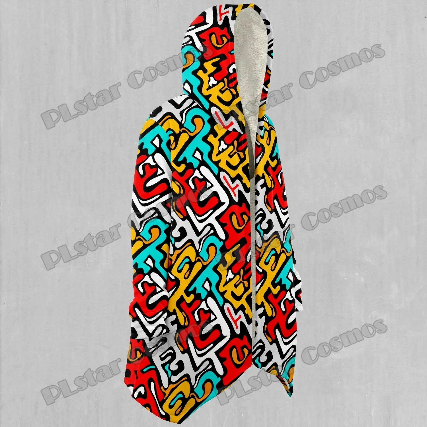 Capa con capucha y forro de Sherpa para hombre con estampado 3D de grafiti callejero y rompecabezas, capa gruesa y cálida informal para invierno DP79 - imagen 4