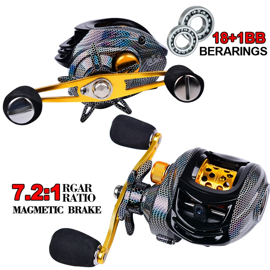 Carrete de Baitcasting ultraligero con relación de engranaje de 18 + 1BB, 7,2: 1, arrastre máximo de 22 lb, versátil para pesca en agua dulce y salada - imagen 4
