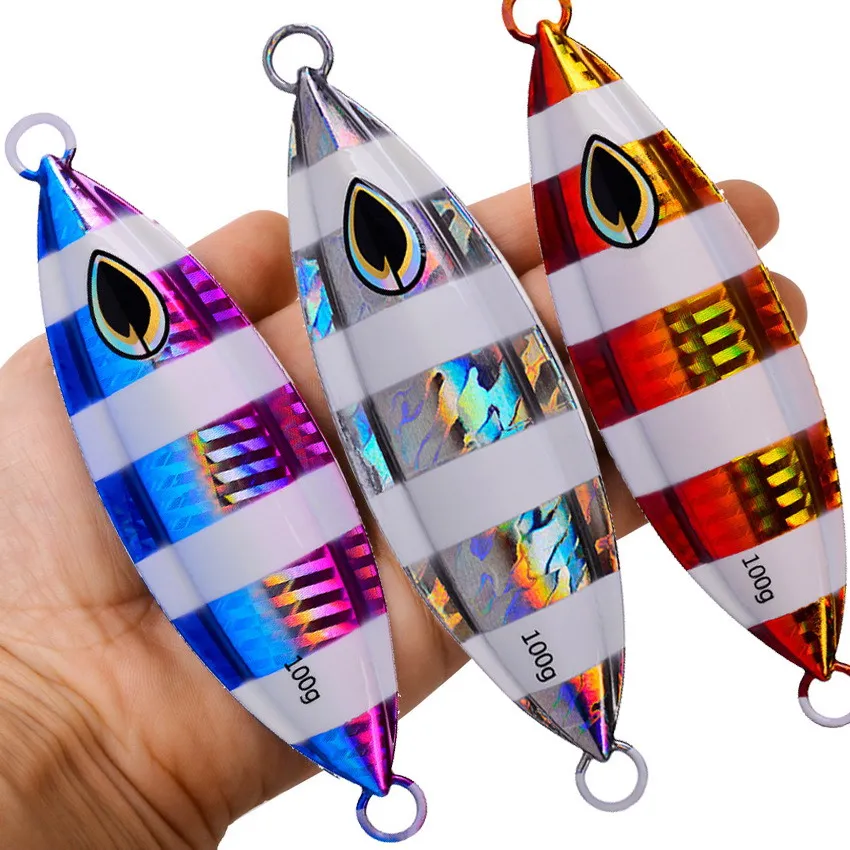 Placa de hierro de Metal luminosa de vibración lenta, 5 uds., 40g, 60g-200g, pesca en barco, pesca en el mar, cebo de carretera Mettal sumergido de agitación lenta - imagen 4