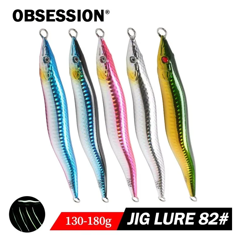 J82 130g160g 180g Señuelos de Jigging lento y rápido forma que se hunde brillo UV señuelo de pesca plantillas de fundición cebo duro con gancho de asistencia