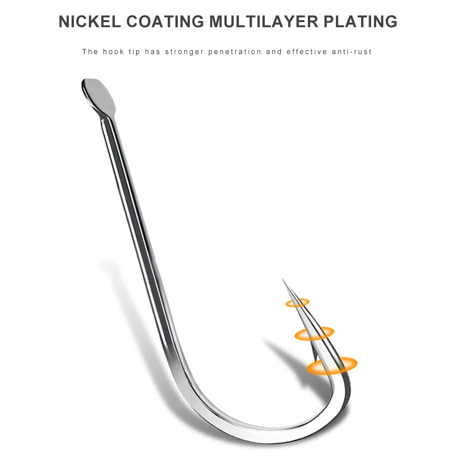 FTK 50PCS Anzuelos de pesca de bronce de acero rico en carbono 1 # -11 #   Cabeza plana redonda de carpa Jig con accesorios de pesca de púas - imagen 4