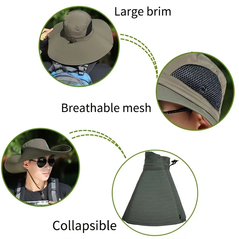 Sombrero de pescador para hombre y mujer, gorros de pesca transpirables para el sol, protección solar UV, malla para senderismo y playa al aire libre, primavera y verano - imagen 3