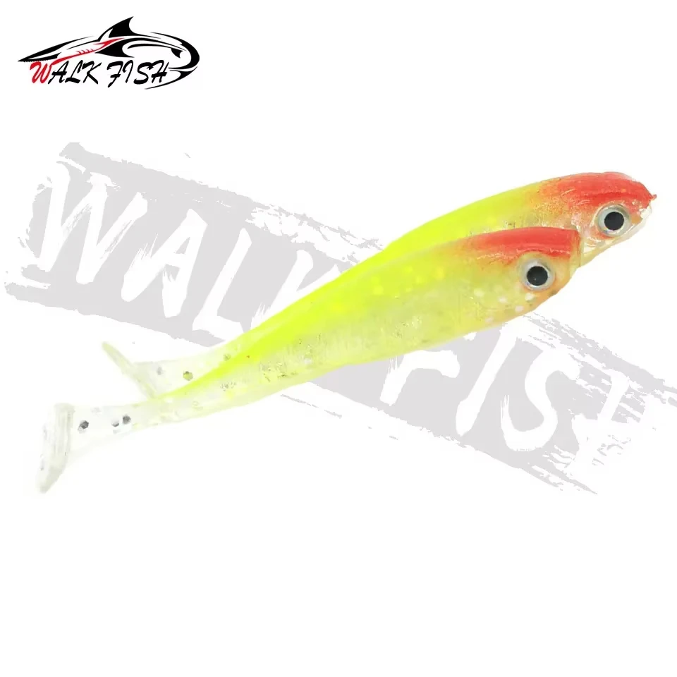 WALK FISH 5 uds 7cm 2,1g señuelo suave paleta cola Shad PVC Wobbler Swimbait Jig Head ojos 3D cebo Artificial suave para pesca de Lucio - imagen 5