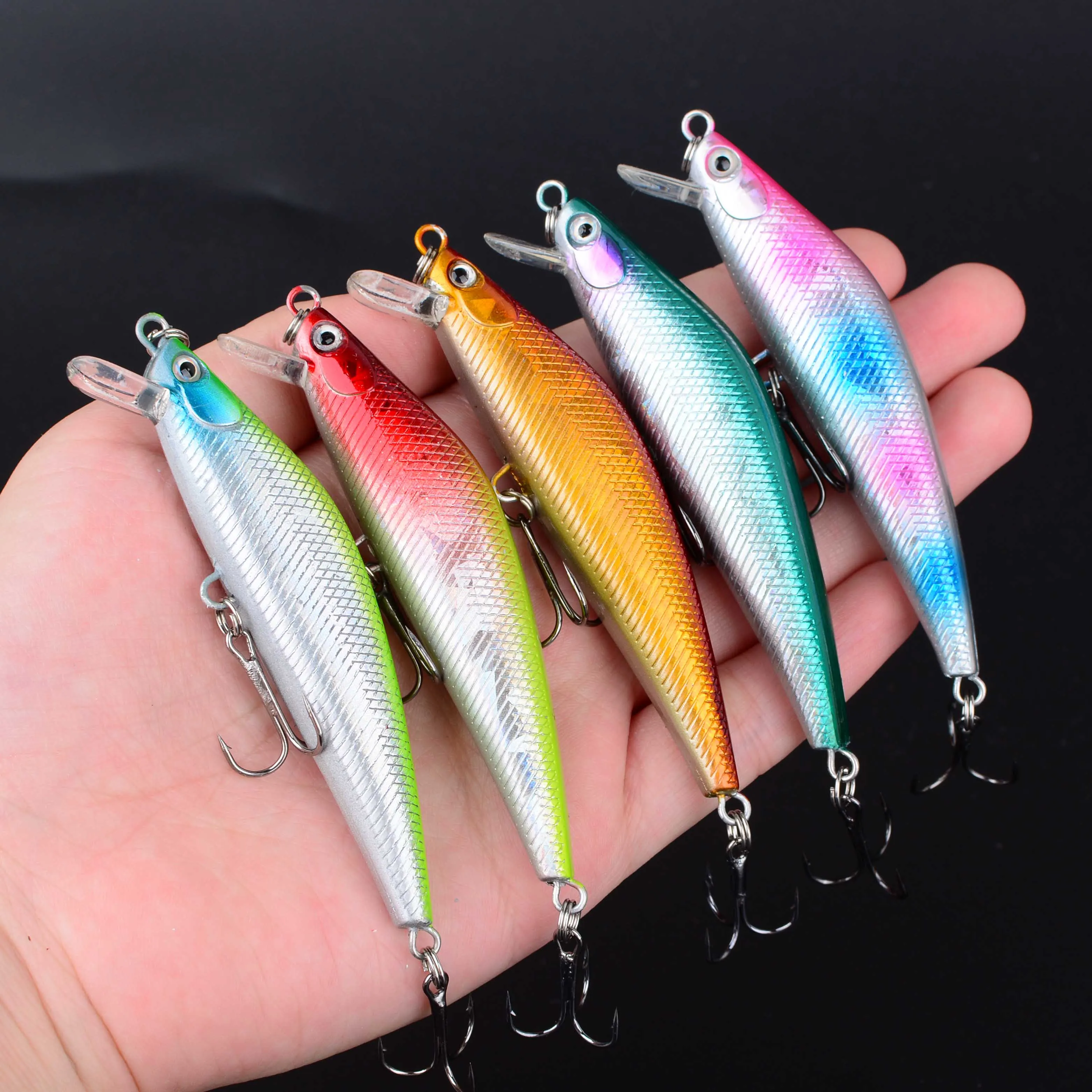 10 Uds Minnow señuelo de Pesca lubina cebo duro Artificial Crankbait ojos 3D cebos de plástico Wobbler aparejos de Pesca Pesca - imagen 3