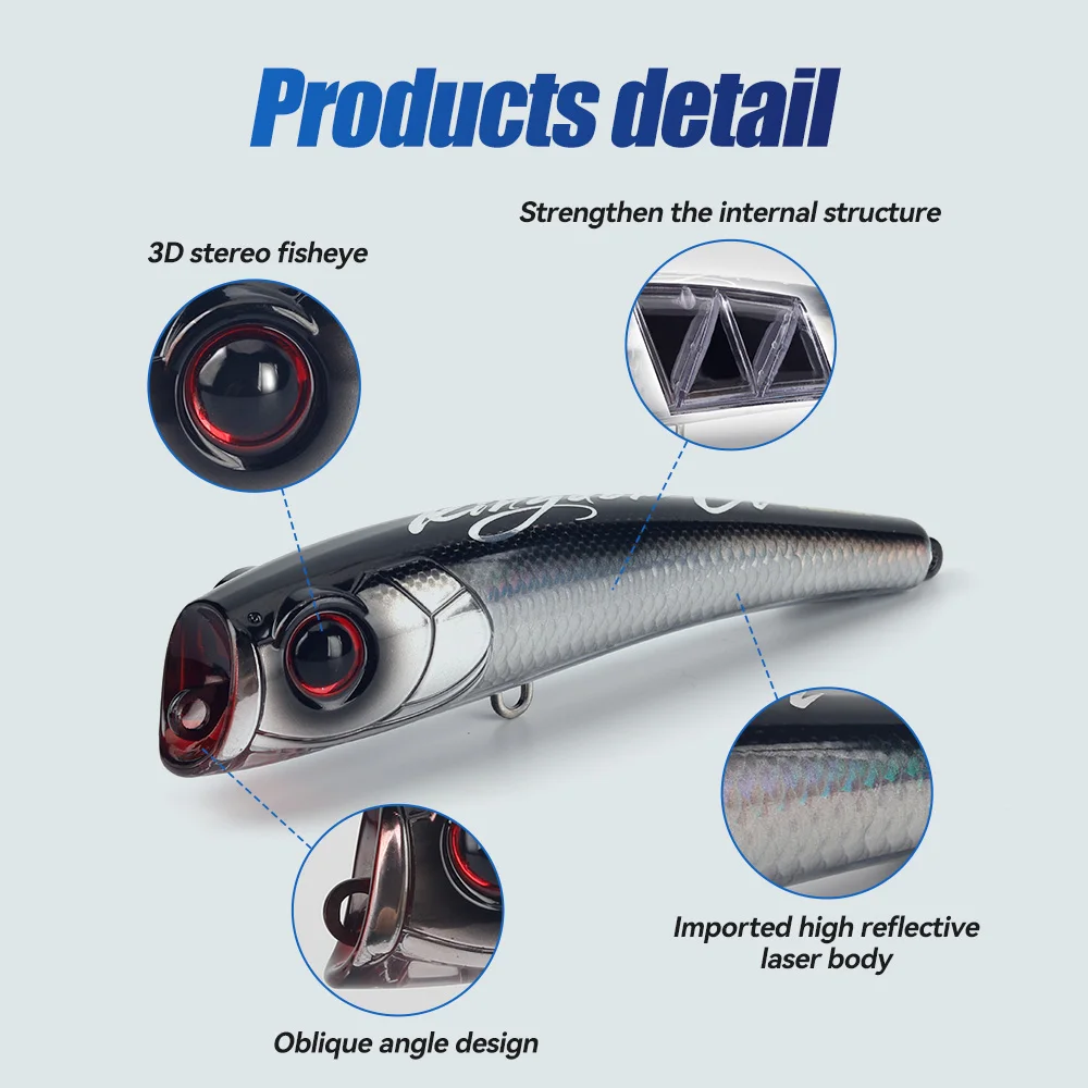 Señuelo de pesca de mar Kingdom Topwater Popper 55g 78g 160mm 180mm Wobbler flotante cebo duro Artificial para pesca de atún marino GT - imagen 4