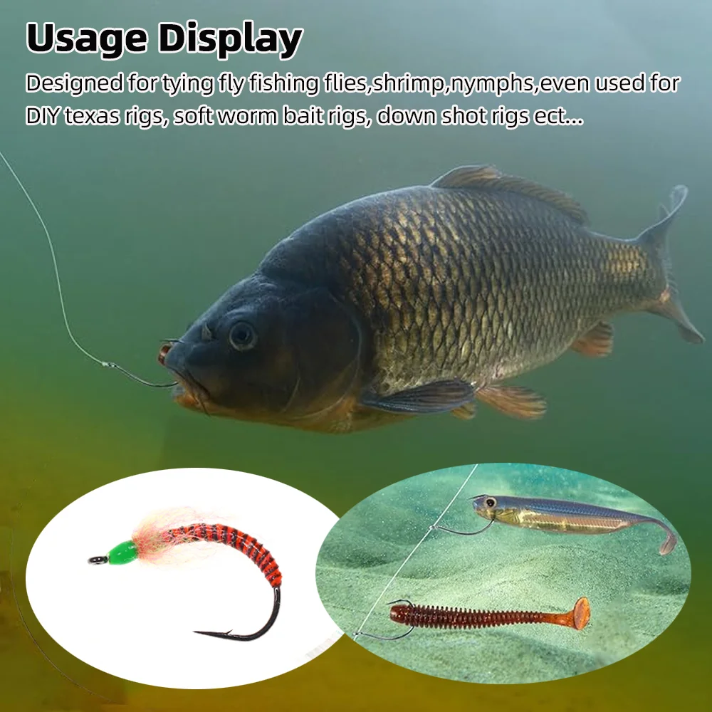 Wifreo 50 piezas # 4- # 12 anzuelos locos de tamaño pequeño, ninfas, gusano suave, camarones, moscas, atado, aparejos de tiro, manivela, gusano, trucha, lubina, anzuelo - imagen 5