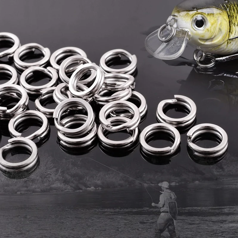 Anillo dividido de acero inoxidable para pesca con acabado plateado