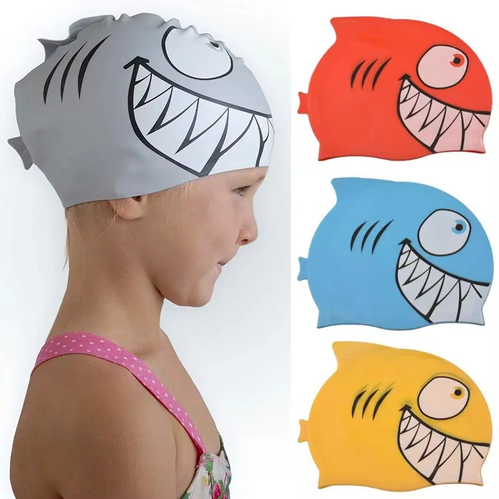 Gorro natación tiburón silicona impermeable unisex duradero para niños - imagen 5
