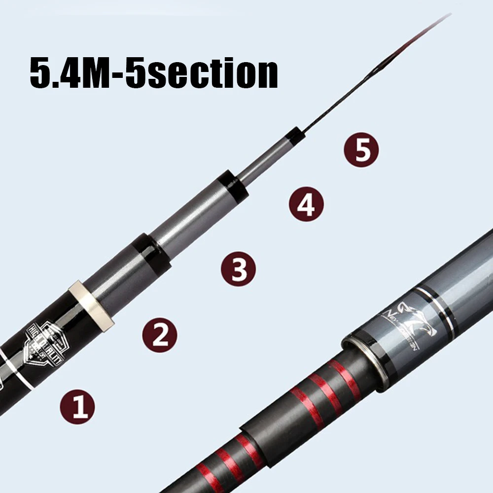 Caña de pescar dura súper ligera 6H19, caña de agua dulce y salada de alta calidad, caña de mano telescópica de carbono de 3,6 m/9m para carpa - imagen 4