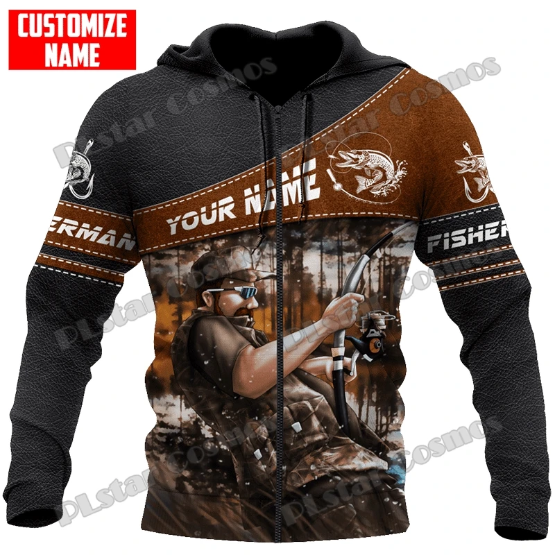 Pescador pesca nombre personalizado 3D completamente estampado moda hombres jersey con capucha Unisex Casual otoño cremallera Sudadera con capucha QDY15 - imagen 3