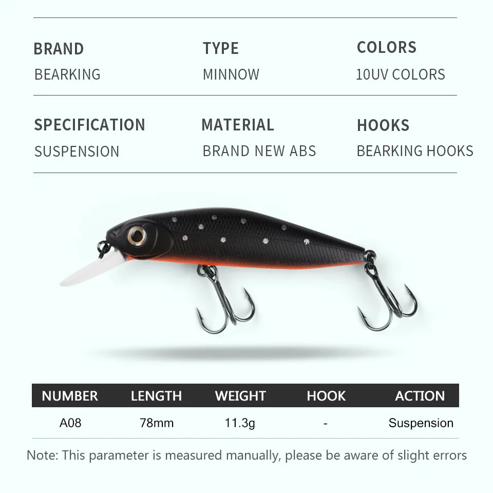 A08 BEARKING-señuelo duro Wobblers Crankbaits, cebo Artificial para Lucio, aparejos de pesca, lubina, trucha, 7,8 cm, 11g - imagen 2