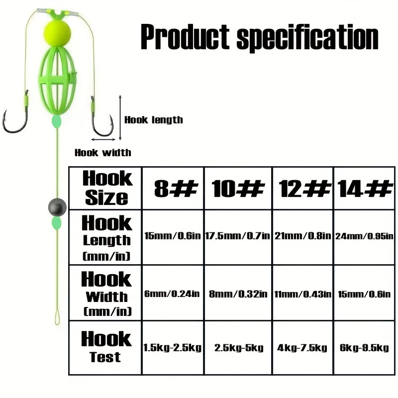 TAKBAS Juego de 4 jaulas para cebo de fondo inverso con ganchos dobles: perfecto para mirar carpa plateada y carpa cabezona - imagen 3