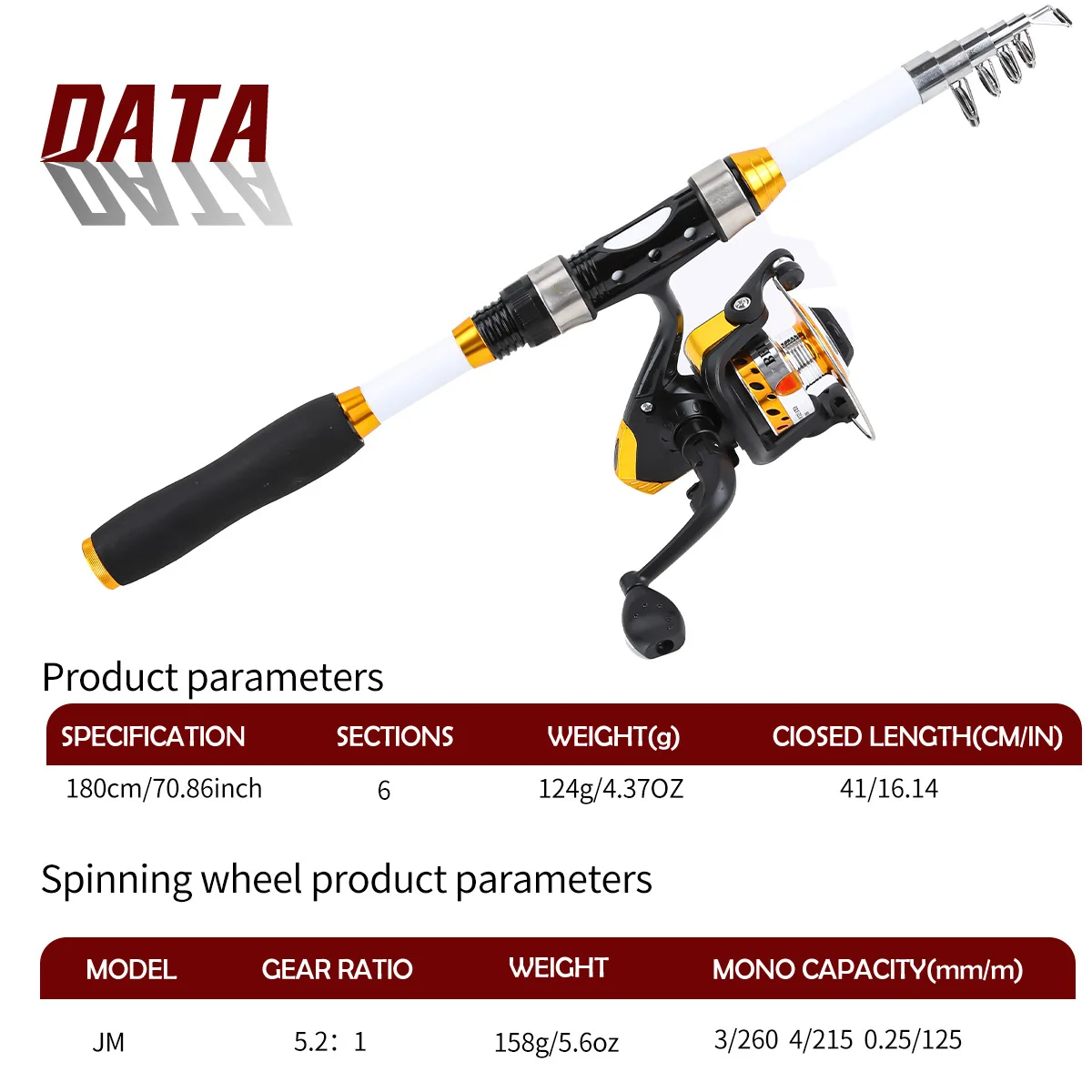Caña de pescar de 1,8 M, carrete giratorio, caña de pescar telescópica, agua salada, agua dulce, viajes, Señuelos de Pesca, anzuelos, Kit completo - imagen 2